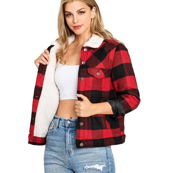 Love Tree Jackets & Blazers - NWT Love Tree Women's Sherpa Lined Buffalo Plaid Jackeet Size